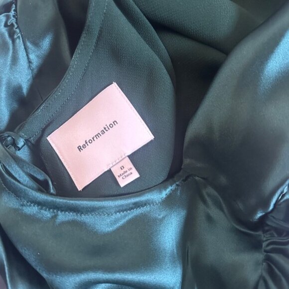 NEW Reformation Anaiis Long Silk Dress Forest Dark Green | size 0 - Picture 12 of 15